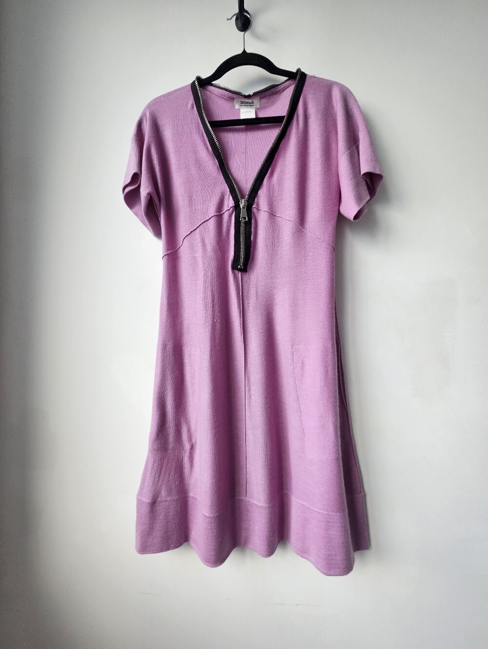 Sonia Rykiel Mauve Cashmere Silk Blend Zipper Neckline Pocket Dress